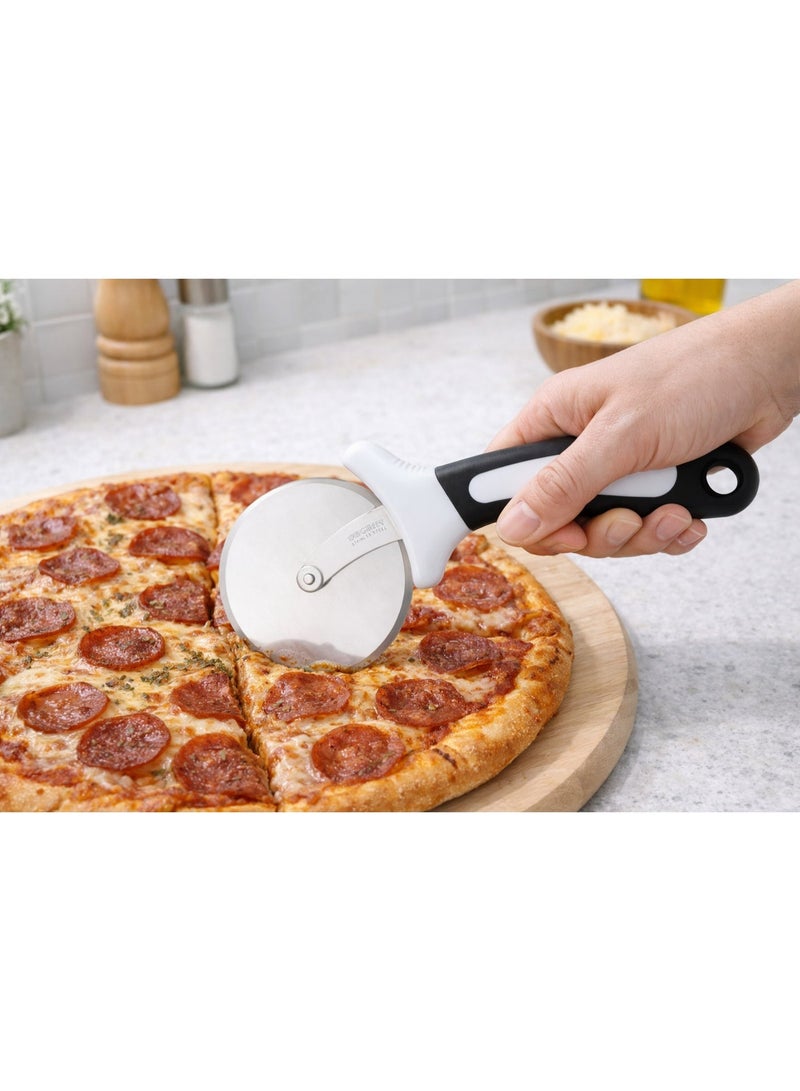 ديسينت ستينلس ستيل بيتزا كَتَر | فور إنش (10.16 سم) ويل | 23.36 سم لينث | فينغر غارد آند إيرغونومِك هاندل | شارب كَتَرْز، بيتزا ويل، بيتزا سلايسر – نون سليب هاندل – ديشواشر سيف - Image 4